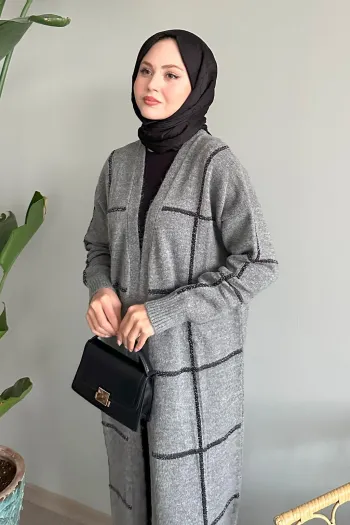 Striped Anthracite Cardigan with Glitter Details