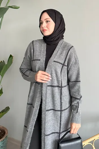 Striped Anthracite Cardigan with Glitter Details