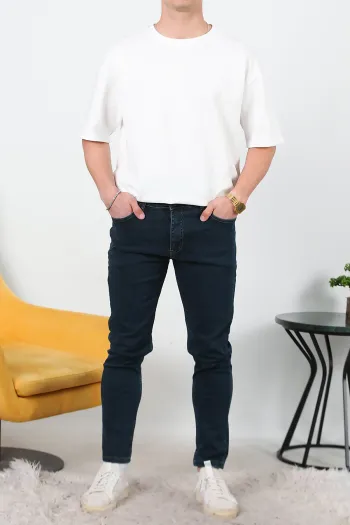 Men's Lycra Straight Leg Trousers Navy Blue
