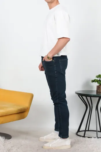 Men's Lycra Straight Leg Trousers Navy Blue