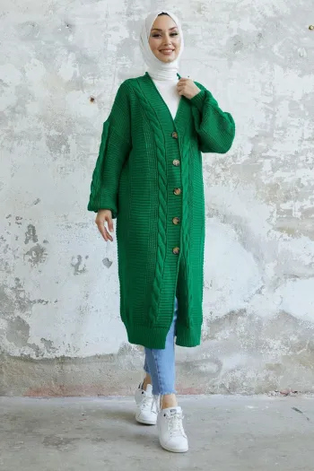 Cozy Green Evia Buttoned Knitted Cardigan