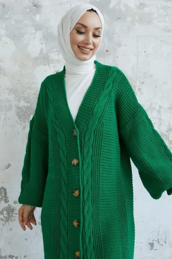 Cozy Green Evia Buttoned Knitted Cardigan