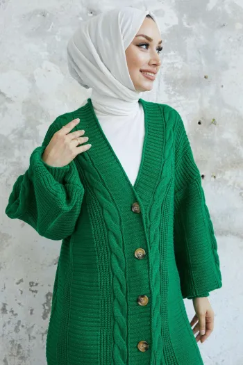 Cozy Green Evia Buttoned Knitted Cardigan