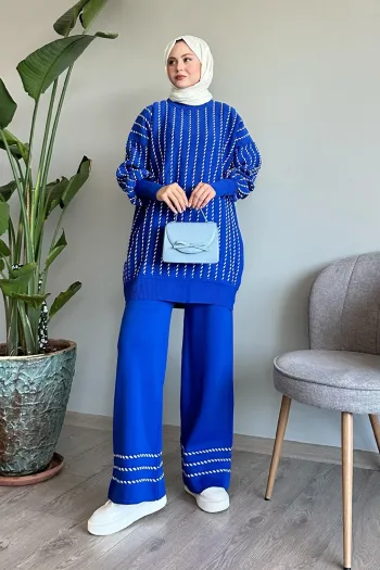 Saxe Blue Knit Suit Featuring Comfortable Ventilated Piping Trousers