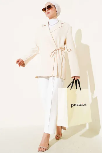 Side Tie Double Breasted Jacket Beige
