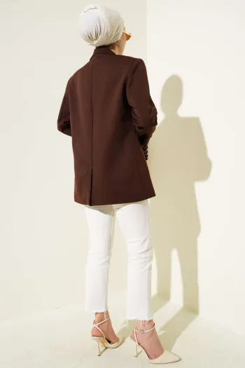 Side Tie Double Breasted Collar Jacket Brown