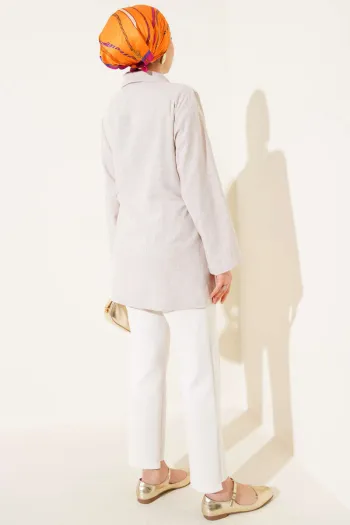 Double-Breasted Side-Tie Linen Jacket Beige