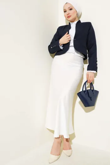 Chain and Hook Pin Short Jacket Navy Blue