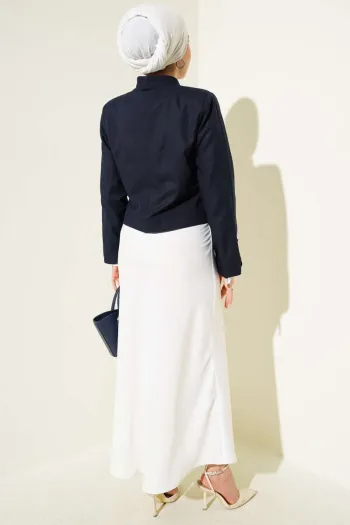 Chain and Hook Pin Short Jacket Navy Blue