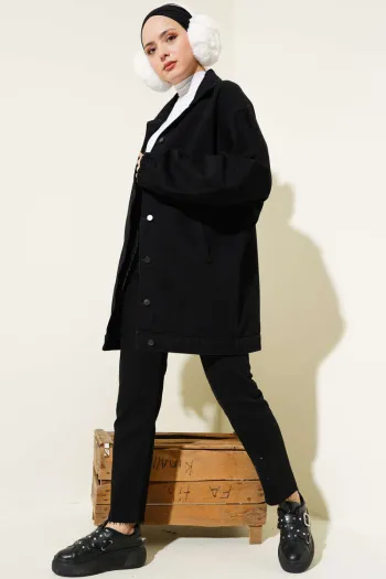Batwing Sleeve Denim Jacket Black