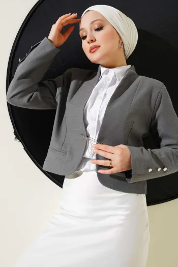 Short Gray Jacket with Chain and Hook Pins