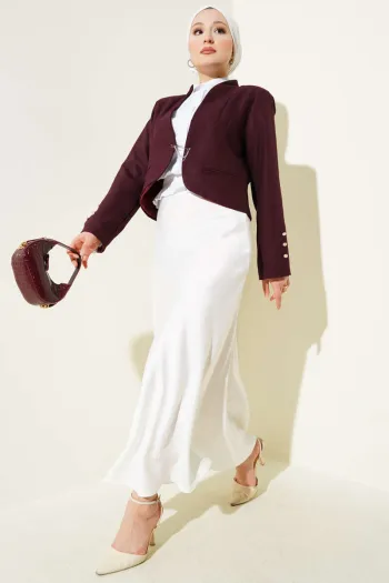 Chain and Hook Pin Short Jacket Burgundy