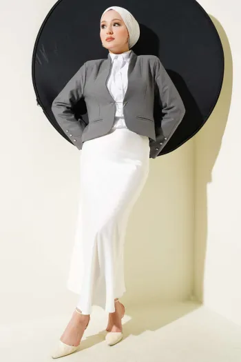 Short Gray Jacket with Chain and Hook Pins