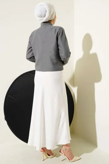 Short Gray Jacket with Chain and Hook Pins