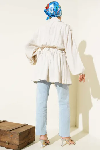 Beige Cross-Zip Belted Jacket
