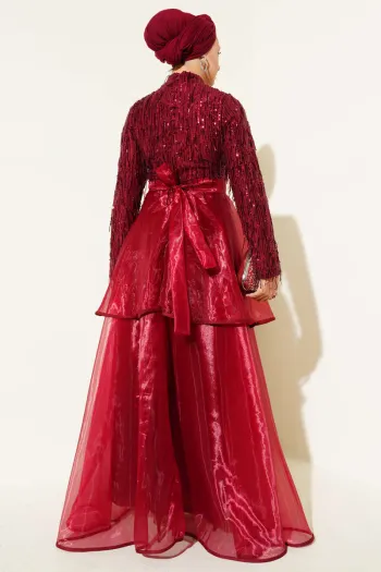 Sequined Tassel Evening Dress Burgundy