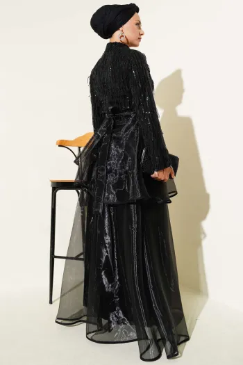 Sequined Tassel Evening Dress Black