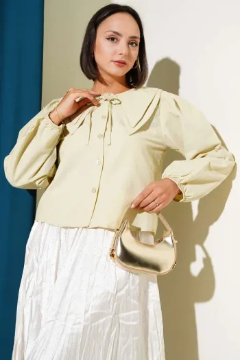 Baby Bow Collar Short Shirt Beige