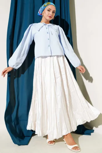Baby Blue Bow Collar Short Shirt