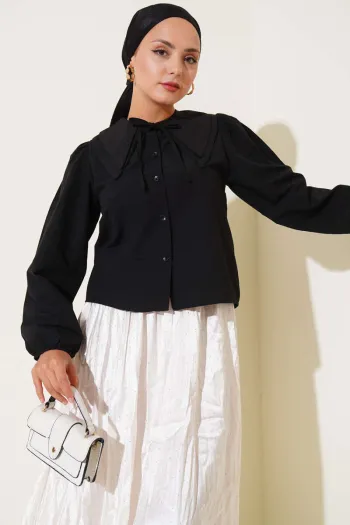 Baby Girl Collar Bow Short Shirt Black