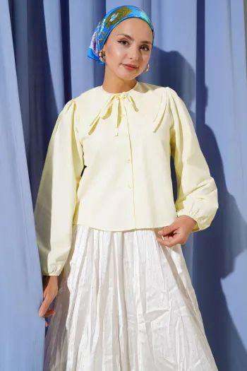 Baby Bow Collar Short Shirt Yellow