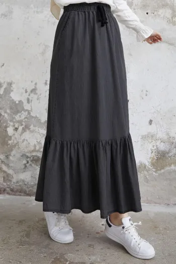 Darlin Skirt Ruffle Denim Skirt - Gray