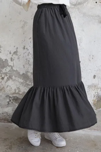 Darlin Skirt Ruffle Denim Skirt - Gray