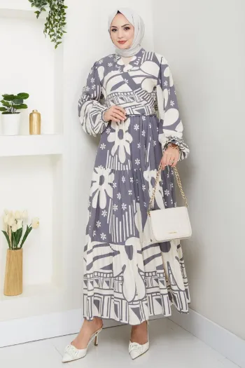 Floral Geometric Pattern Gray Viscose Suit
