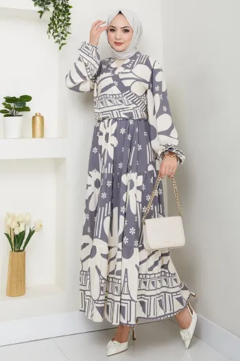 Floral Geometric Pattern Gray Viscose Suit