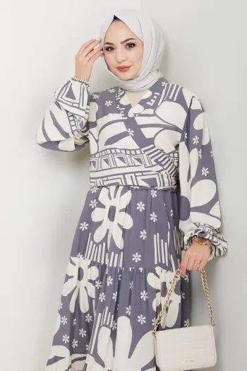 Floral Geometric Pattern Gray Viscose Suit