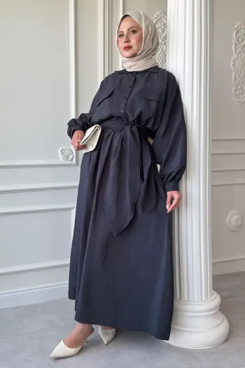Double Pocket Balloon Sleeve Anthracite Skirt Suit