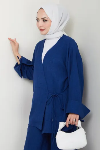 Linen Kimono Two-Piece Navy Blue Suit
