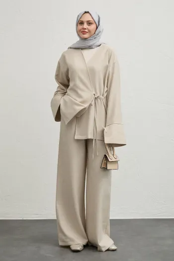 Linen Kimono Two-Piece Beige Set