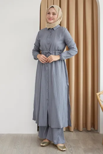 Long Tunic and Trousers Brow Gray Suit