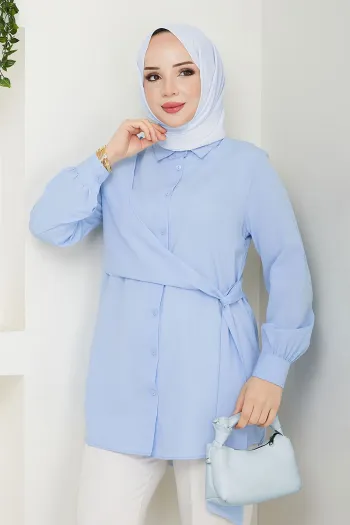 Side Tie Tunic Blue