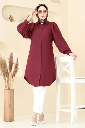 Balloon Sleeve Hijab Tunic Dark Burgundy
