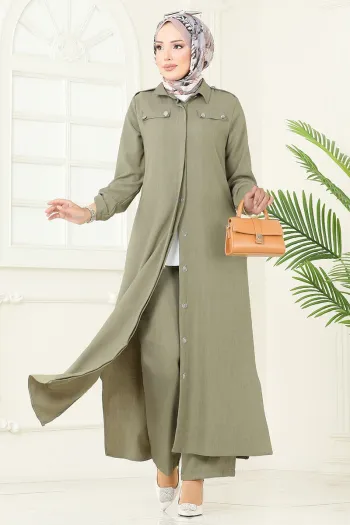 Accessory Buttoned Sofia Suit Khaki