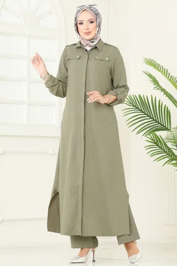 Accessory Buttoned Sofia Suit Khaki