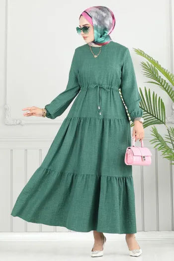 Sofia Dress with Layered Skirt in Emerald