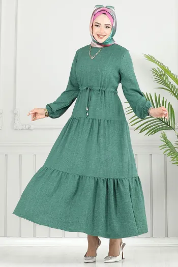 Sofia Dress with Layered Skirt in Emerald