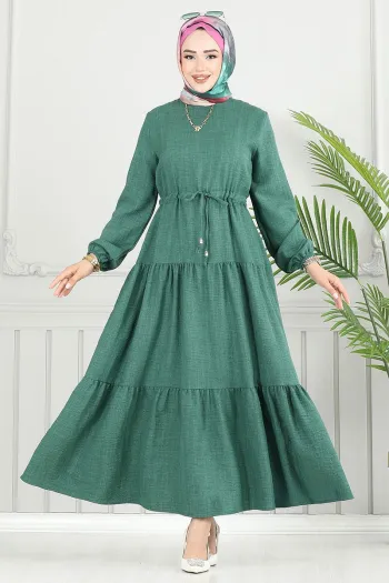 Sofia Dress with Layered Skirt in Emerald