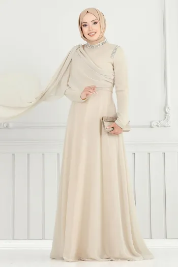 QUESTION Stone Detail Cape Evening Dress Stone