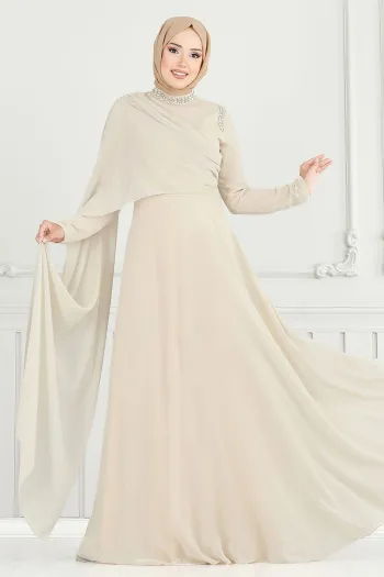 QUESTION Stone Detail Cape Evening Dress Stone