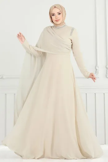 QUESTION Stone Detail Cape Evening Dress Stone