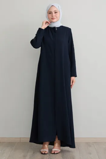Navy Blue Abaya with Leaf and Pearl Sleeves