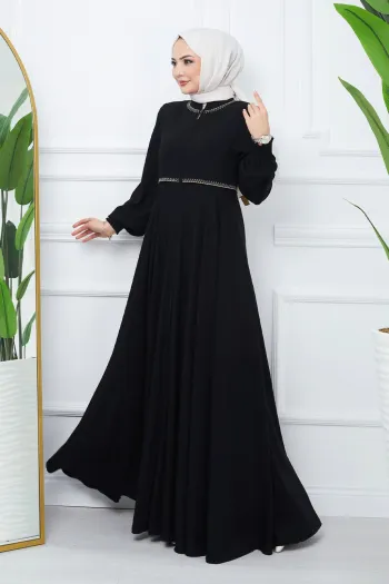 Embroidered Mevlana Fabric Black Abaya