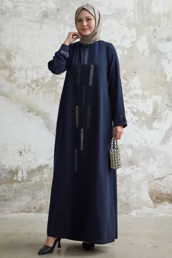 Hidden Stoned Navy Blue Abaya