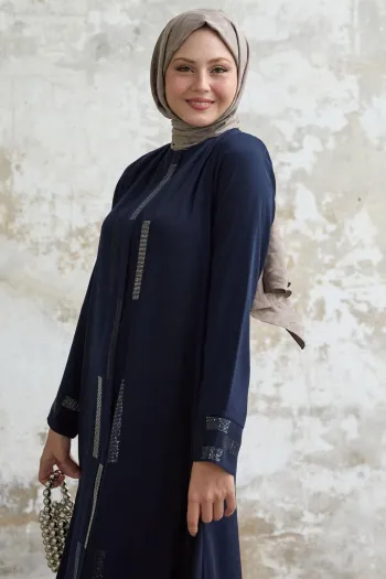 Hidden Stoned Navy Blue Abaya