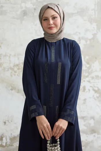 Hidden Stoned Navy Blue Abaya