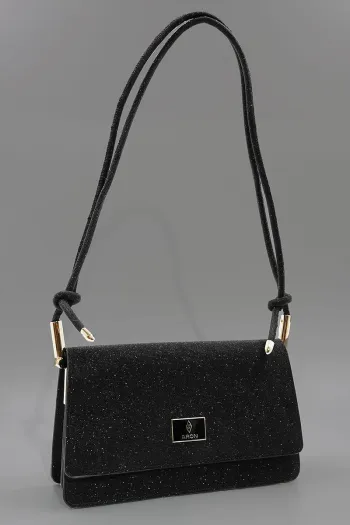 Stylish Women&#39;s Bag with Emblem, Glittery Black